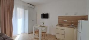 Kuchyň nebo kuchyňský kout v ubytování Apartments MISTEMI