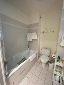 a bathroom with a toilet and a bath tub at WonderSuite appartement - centre ville avec parking couvert -15mn de Paris et 10 mn de Stade de France, wifi, Netflix in Deuil-la-Barre