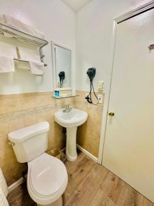 a bathroom with a toilet and a sink at Hampton Motor Inn in Hampton +27 photos