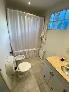 ein Badezimmer mit einer weißen Toilette und einem Waschbecken in der Unterkunft Hospedaje Patagonia in Bahía Blanca