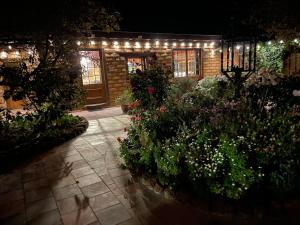 a house with a garden with flowers and lights at Patricias Garden Studio in Witchcliffe