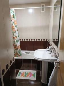 ein kleines Badezimmer mit Waschbecken und Spiegel in der Unterkunft Apartamento Sweet Carolinas in Vilagarcia de Arousa