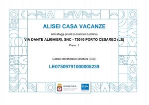 Certifikát, ocenenie alebo iný dokument vystavený v ubytovaní Alisei casa vacanze