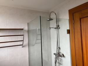 eine Dusche mit Glastür im Badezimmer in der Unterkunft Pisazo con Vistas y garaje privado in Maliaño + 14 Fotos