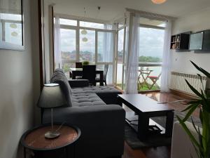 ein Wohnzimmer mit Sofa und Tisch in der Unterkunft Pisazo con Vistas y garaje privado in Maliaño