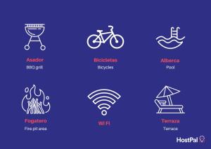 un ensemble d'icônes blanches sur fond bleu dans l'établissement Casa Hacienda La Herradura Zapopan, à Santa Cruz del Astillero