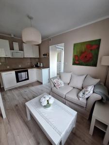 a living room with a couch and a table at Apartament 3 in Drawsko Pomorskie