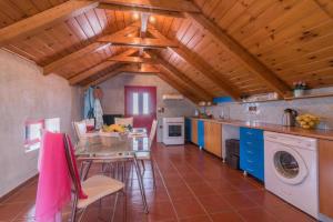 a kitchen with a washing machine and a table with chairs at Ionian Gaia 1 Bedroom Apartment in Plános