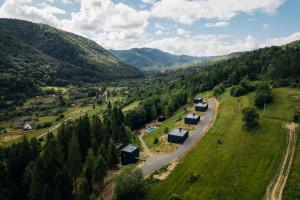 an aerial view of a village in the mountains at PROSTIR in Korostov
