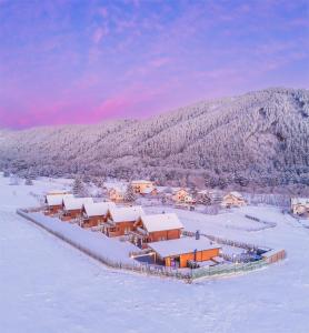 een luchtzicht op een resort in de sneeuw bij Samovilla in Govedartsi