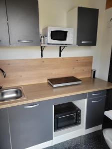 a kitchen with a counter top with a microwave at L'oasis de Dalhunden - Logement privé dans villa avec Piscine in Dalhunden