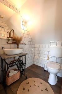 Un baño con lavabo e inodoro en Birs Kunyhó, en Parád