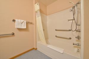 a bathroom with a shower and a tub at Americas Best Value Inn Decatur in Decatur +23 photos