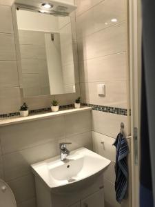 a bathroom with a sink and a mirror at Apartman near Porto Novi Djenovici in Ðenovići +10 photos
