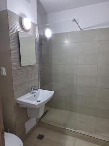 a bathroom with a white sink and a shower at Mangalia Port in Mangalia