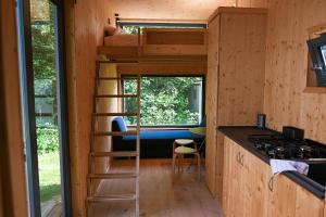 a tiny house with a kitchen and a bunk bed at Tiny House Nature 15 - Green Tiny Village Harz in Osterode