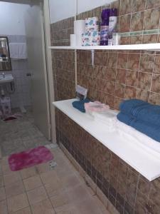 Baño con encimera y toallas en Central apartment in Otrabanda, en Willemstad