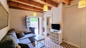 een woonkamer met een bank en een tv bij Casa vacacional La Coruxa in Vidiago