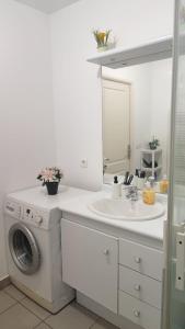 a bathroom with a washing machine and a sink at Appart confort Paris Cergy gare in Cergy