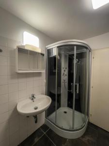 a bathroom with a shower and a sink at Budget Studio - 2 Einzelbetten - Parkplatz in Dornbirn