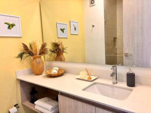 une salle de bain avec un lavabo et un miroir dans l'établissement Loft vista mar terraza jacuzzi, à Santa Marta 10 autres photos