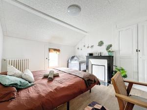 a bedroom with a bed and a fireplace at A1 Champagne Résidence - 200 m2 14 personnes 2 toilets 4 showers - hyper centre - Chalons en Champagne in Châlons-en-Champagne
