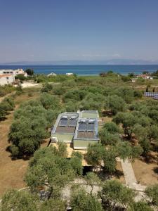 an overhead view of a building in a field with trees at The Thassian Yard Houses in Prinos