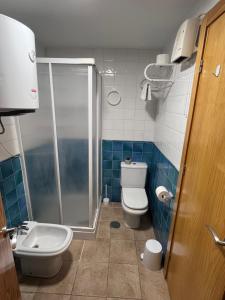 a bathroom with a shower and a toilet and a sink at ML Cazorla Dreams Parking Gratis in Cazorla