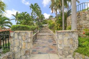 a stone stairway leading up to a house with palm trees at Executive 1 Bedroom Poolside Apt Kilele suite in Christiansted