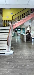 a staircase in a building with pink steps at Hoteles Santa Regina in Chihuahua