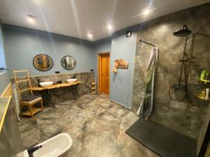 a bathroom with a shower and a sink at Dolina Rastoki in Koniaków +26 photos