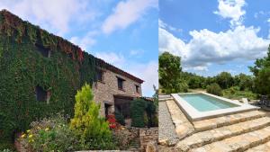 una casa con una pared cubierta de hiedra y una piscina en Mas de l'Arlequi, en Rojals