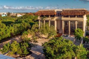 eine Luftansicht eines Hauses mit Bäumen in der Unterkunft Crystal Nest SunSet View in Holbox