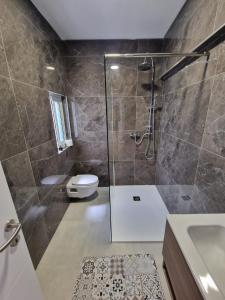 a bathroom with a shower and a toilet at Sky Apartment 3 in St Paul's Bay +18 photos