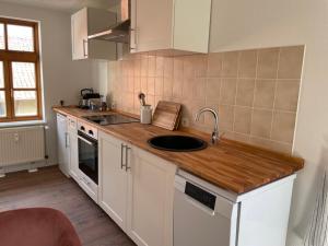 Η κουζίνα ή μικρή κουζίνα στο Ferienwohnung Till Eulenspiegel +3 φωτογραφίες