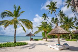 una playa con palmeras y el océano en Ycona Eco-Luxury Resort, Zanzibar, en Dikoni