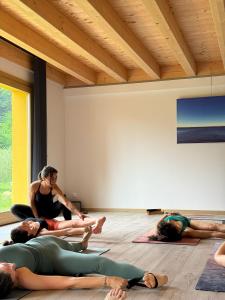 a group of people doing yoga in a room at Agriturismo Val in Costermano
