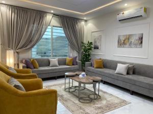 艾卜哈مصيف ابها的客厅里有一张沙发和一张桌子。