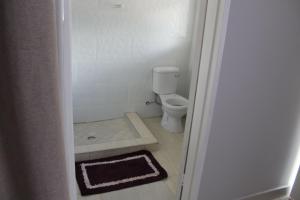 a small bathroom with a toilet and a rug at One03 Guest house in Harare +25 photos