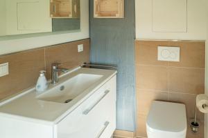 une salle de bain avec un lavabo et des toilettes dans l'établissement Eismöwe, à Barth