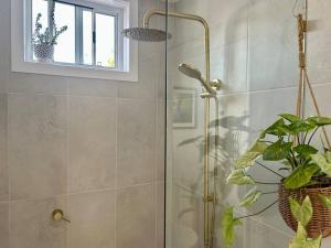ducha con puerta de cristal y planta en Little Banksia, en Sawtell 24 fotos más