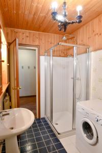 a bathroom with a shower and a sink and a washing machine at Casa Herin-La borna du Tésòn - CIR VDA - VALTOURNENCHE - n 0254 in Valtournenche