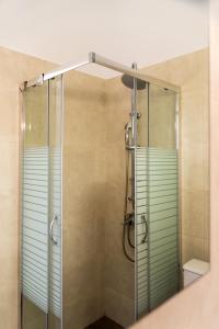 a shower with a glass door in a bathroom at Celestial Studios in Kavos