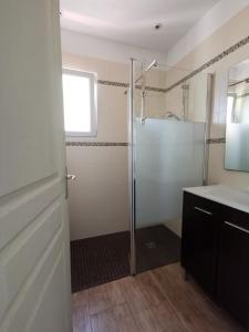 a bathroom with a shower and a sink at Appartements avec jardin entre Porto-Vecchio et Figari - Casa Mattiste in Sotta +32 photos