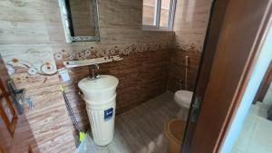 a small bathroom with a sink and a toilet at Aqua Apartment Murree in Murree