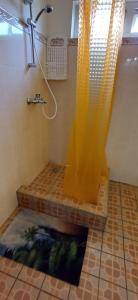 a shower with a yellow shower curtain in a bathroom at Villa kartner in Albion +15 photos