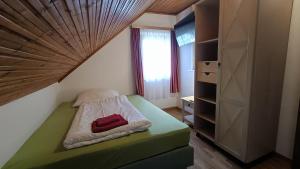 a small bedroom with a bed and a window at Apartments Jacqueline in Sankt Kanzian