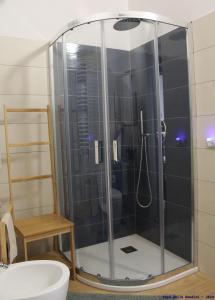 a shower with a glass door in a bathroom at Casa delle rondini in SantʼAnna Arresi