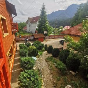 an overhead view of a garden with bushes at Pensiunea Fara Nume in Buşteni