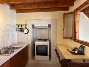 una cucina con lavello e fornello forno superiore di Symi Central Point a Sými